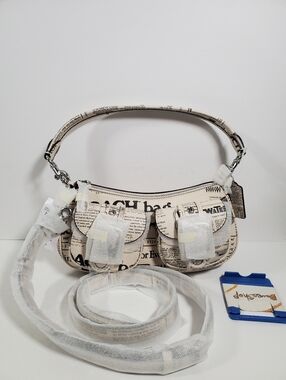NWT Coach Ashton Shoulder Bag With Newspaper Print CDC12 Silver Chalk